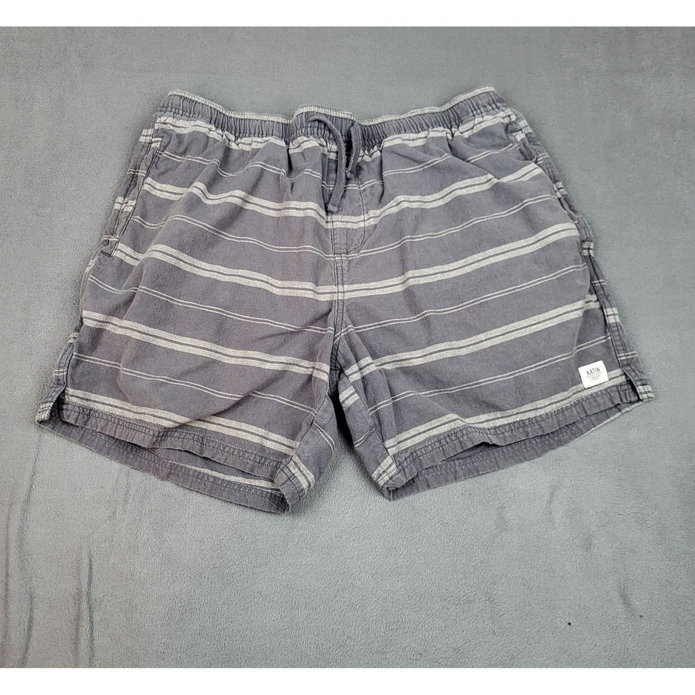 Katin Ward Shorts Mens XL Gray Striped Drawstring Baggy Lightweight Surf Pockets